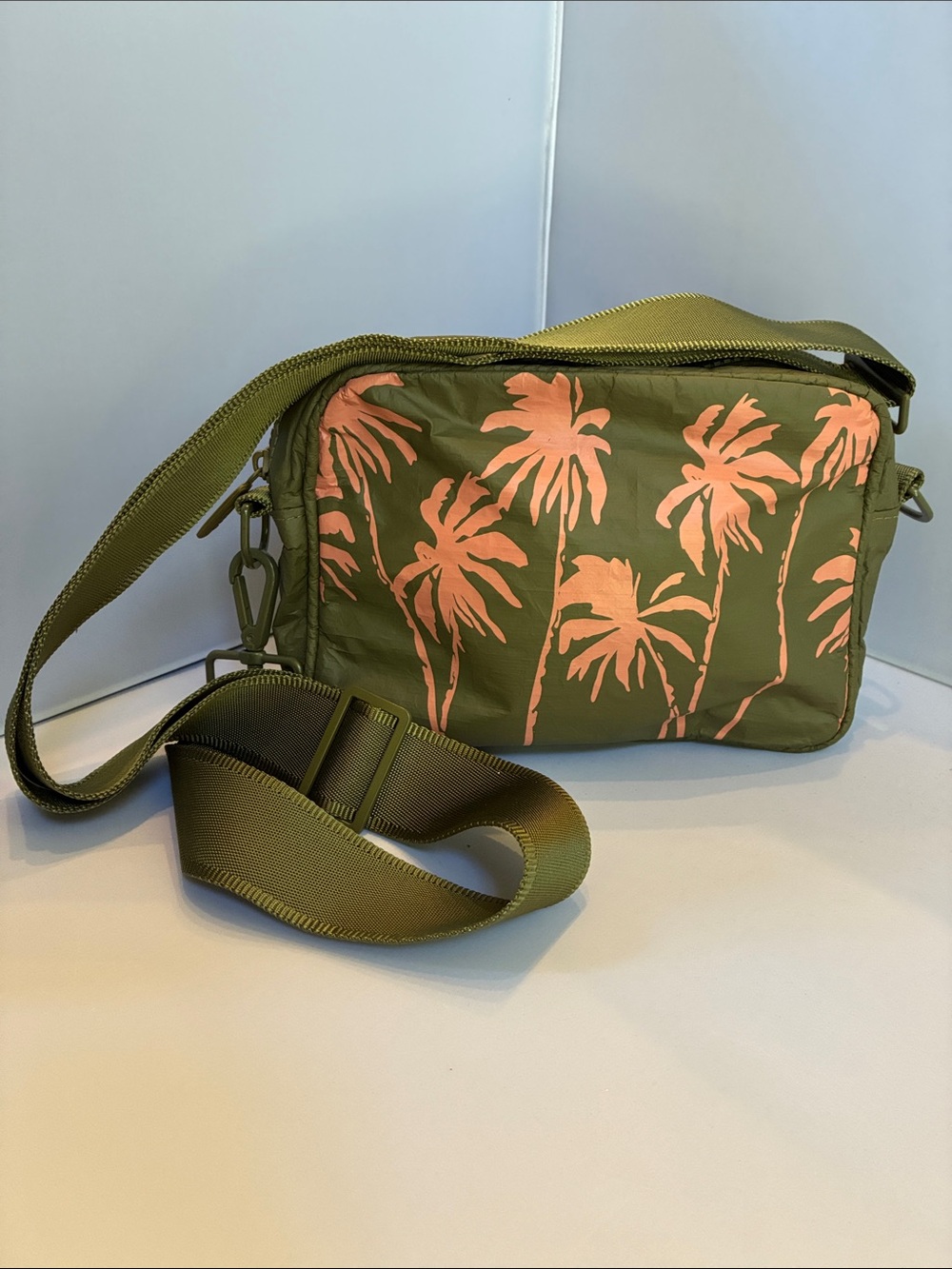 ALOHA Collection Olive Crossbody with Coral Palm Print